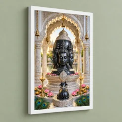Eklingji Mewar Four-Faced Mahadev Photo Frame — white frame angled wall