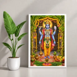 Satyanarayan Vishnu Puja Photo Frame — white frame console