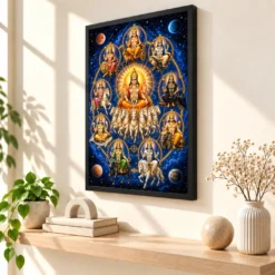 Navagraha Cosmic Mandala Photo Frame — black frame console
