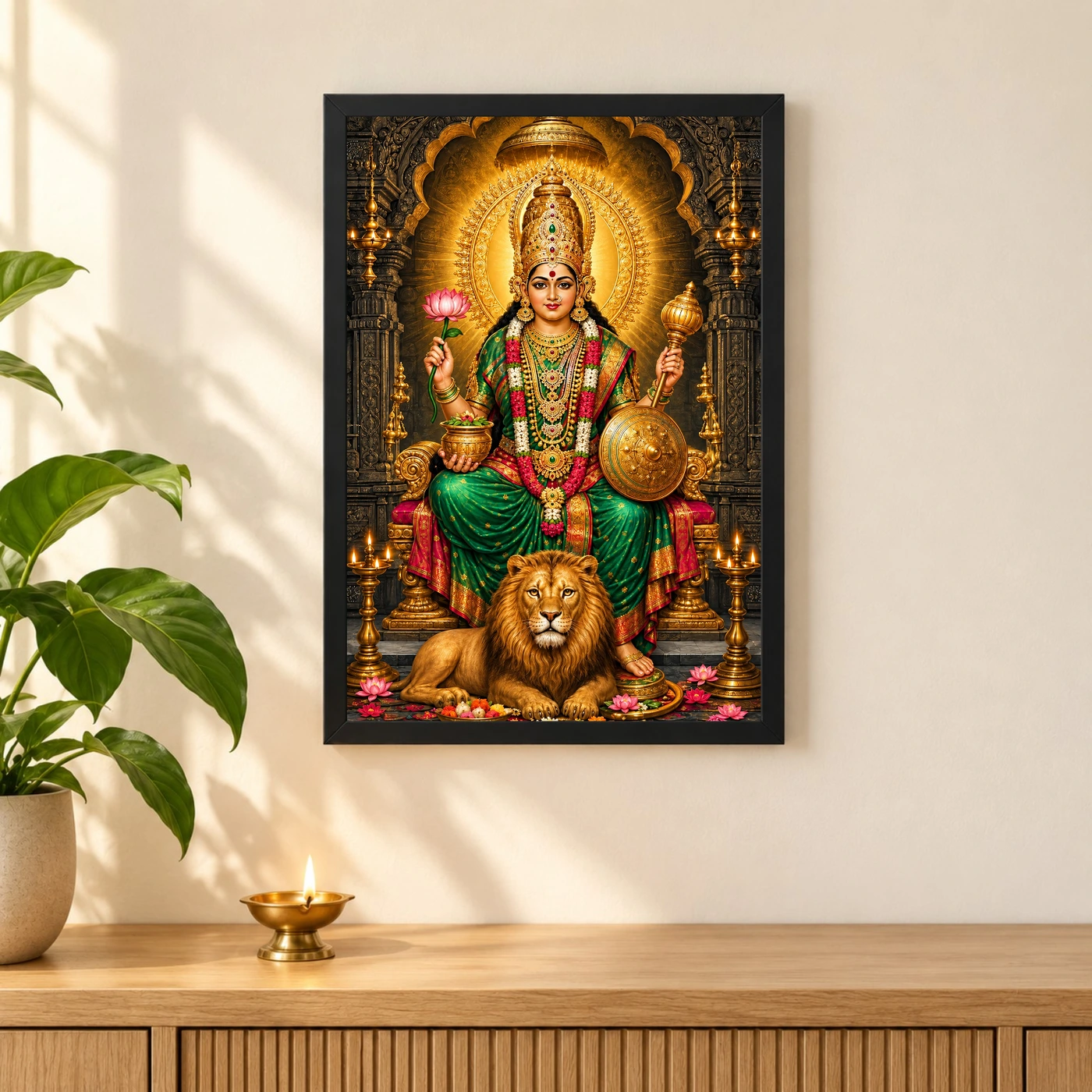 Kolhapur Mahalakshmi Ambabai Photo Frame 3 Kolhapur Mahalakshmi Ambabai Photo Frame — black frame pooja shelf