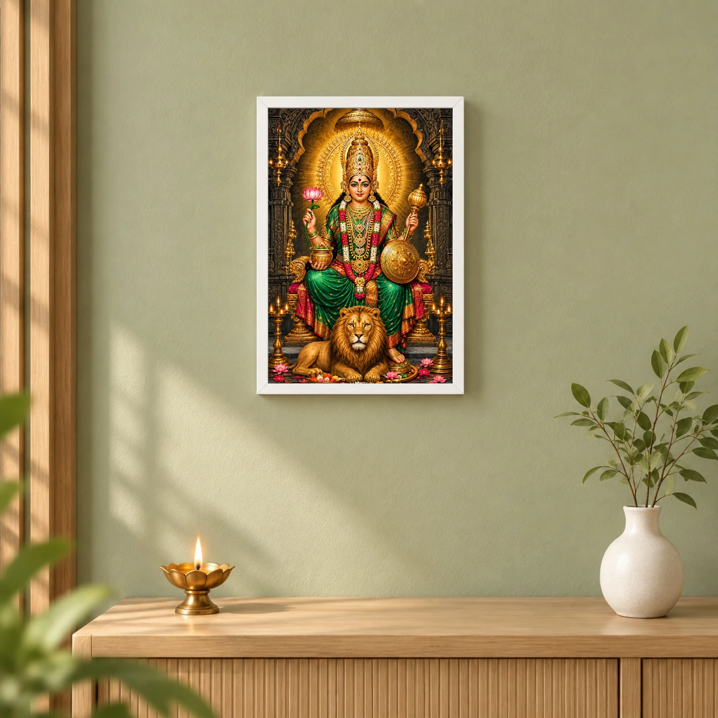 Kolhapur Mahalakshmi Ambabai Photo Frame 6 Kolhapur Mahalakshmi Ambabai Photo Frame — white frame distant wall