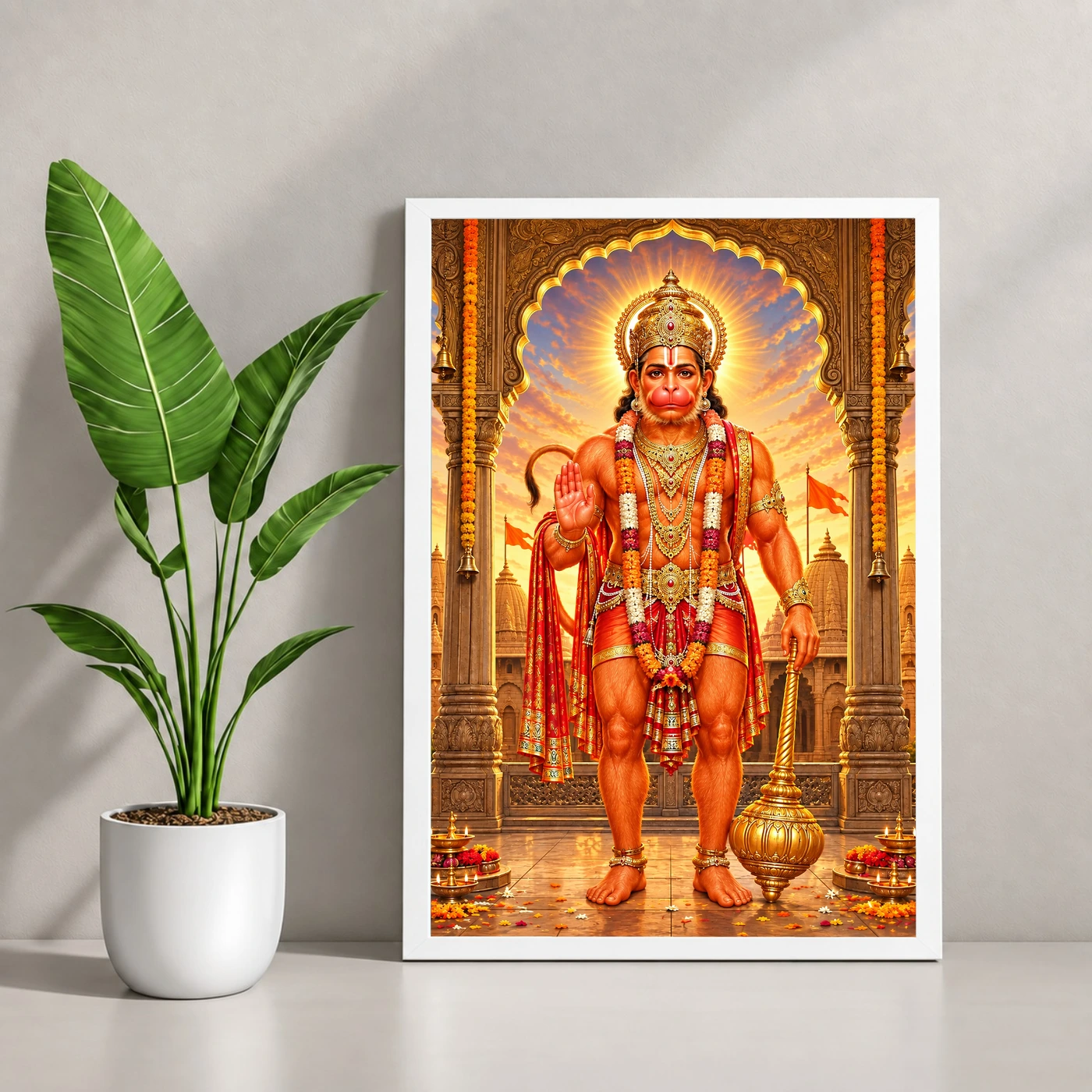 Salasar Balaji Sindoor Blessings Photo Frame 4 Salasar Balaji Sindoor Blessings Photo Frame — white frame console