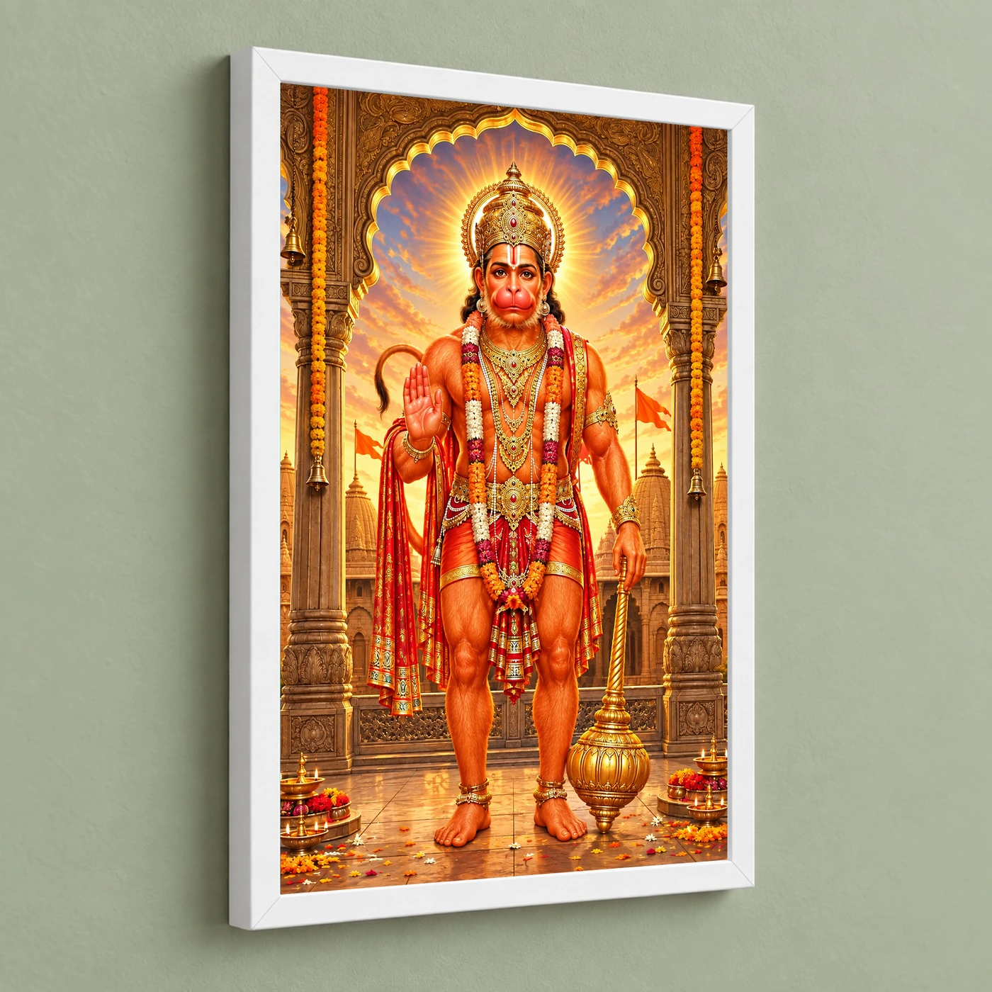 Salasar Balaji Sindoor Blessings Photo Frame 5 Salasar Balaji Sindoor Blessings Photo Frame — white frame angled wall