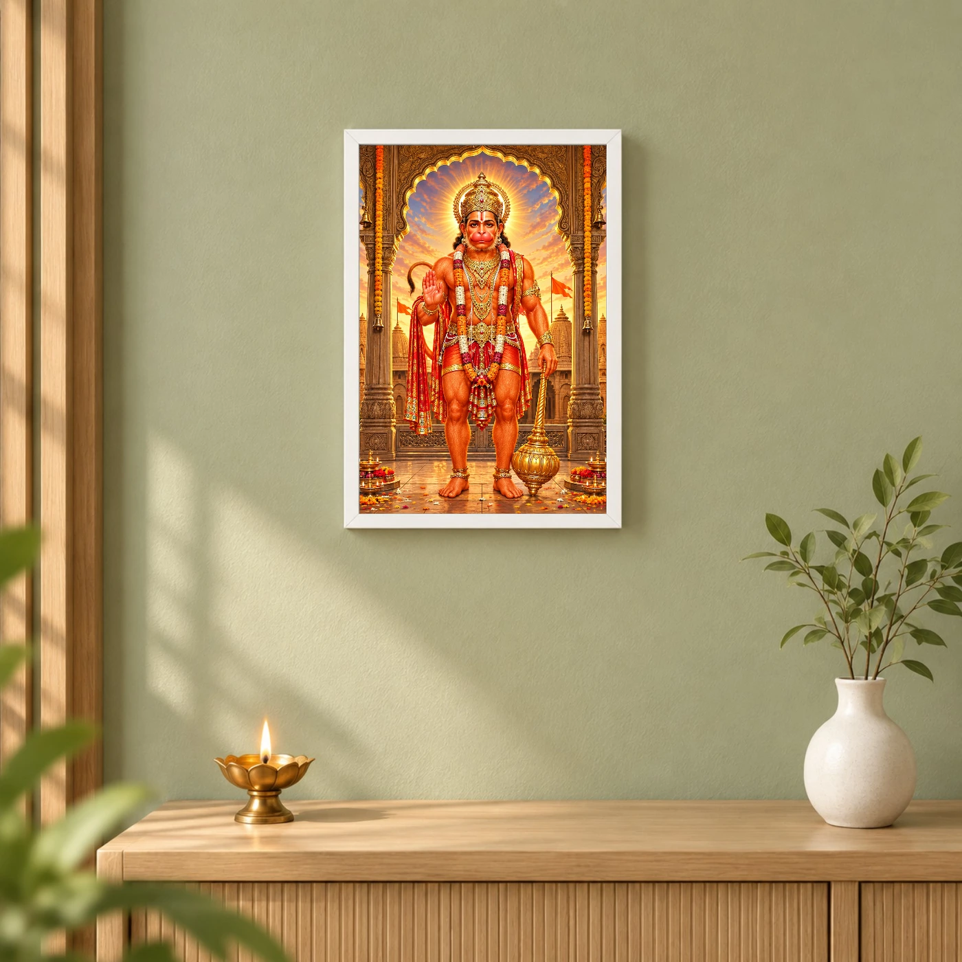 Salasar Balaji Sindoor Blessings Photo Frame 6 Salasar Balaji Sindoor Blessings Photo Frame — white frame distant wall