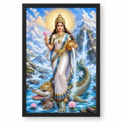 Ganga Maa Makara Vahana Photo Frame — black frame clean