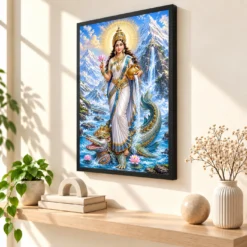 Ganga Maa Makara Vahana Photo Frame — black frame console