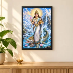 Ganga Maa Makara Vahana Photo Frame — black frame pooja shelf