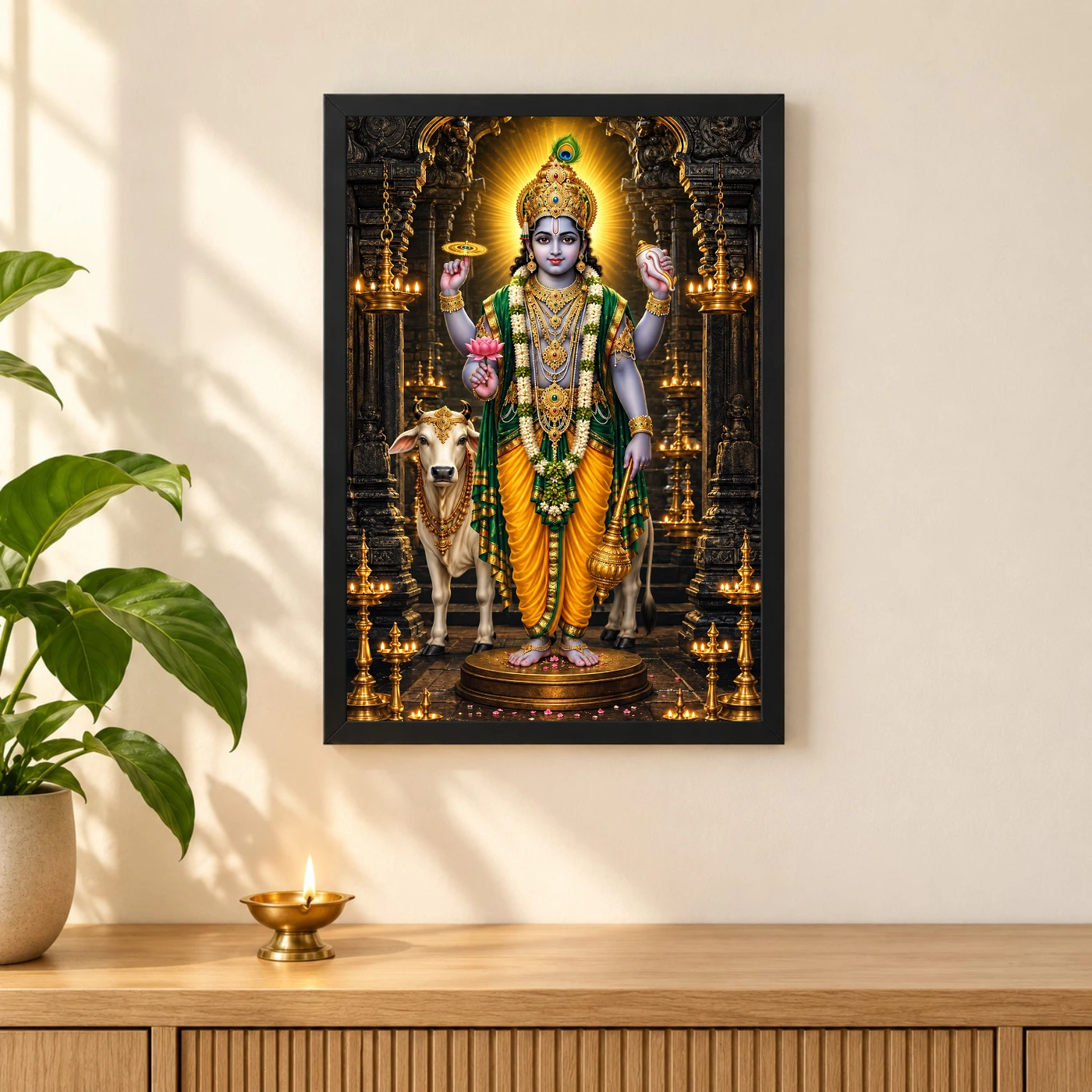 Guruvayurappan Kerala Temple Photo Frame 3 Guruvayurappan Kerala Temple Photo Frame — black frame pooja shelf