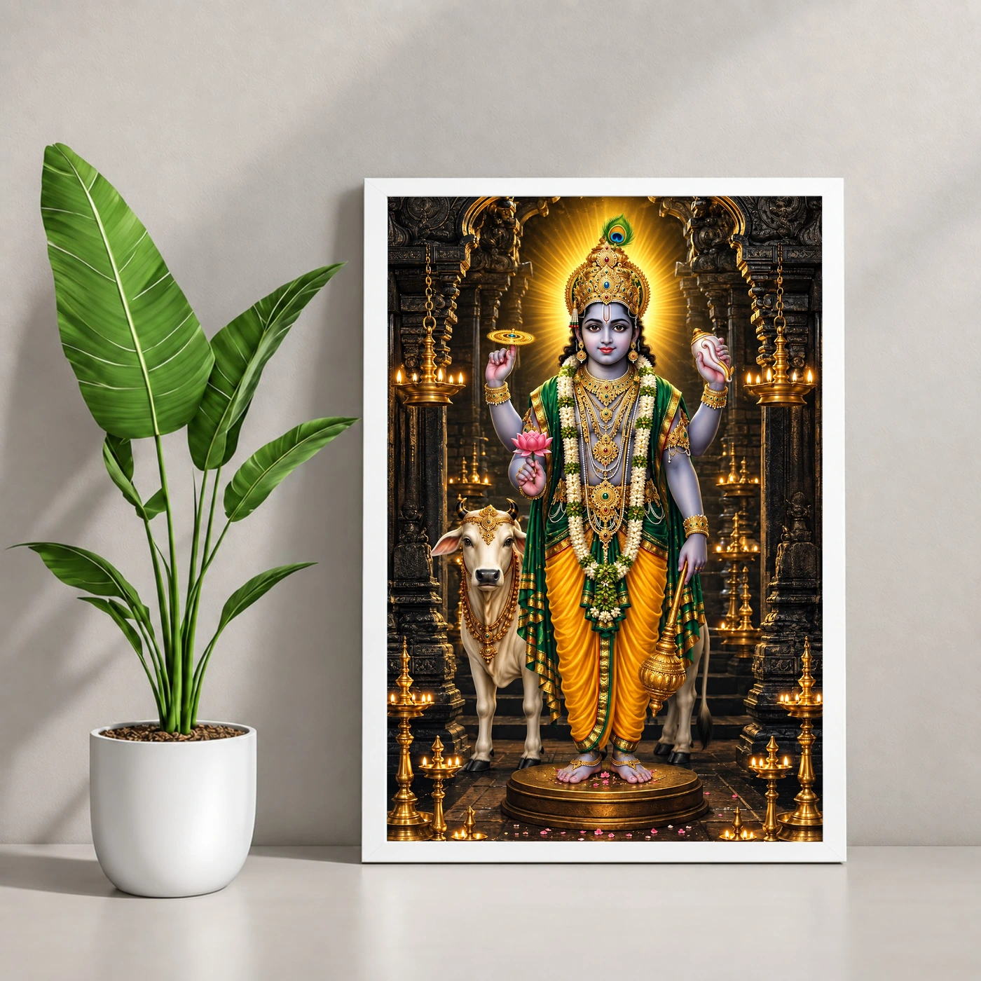 Guruvayurappan Kerala Temple Photo Frame 4 Guruvayurappan Kerala Temple Photo Frame — white frame console