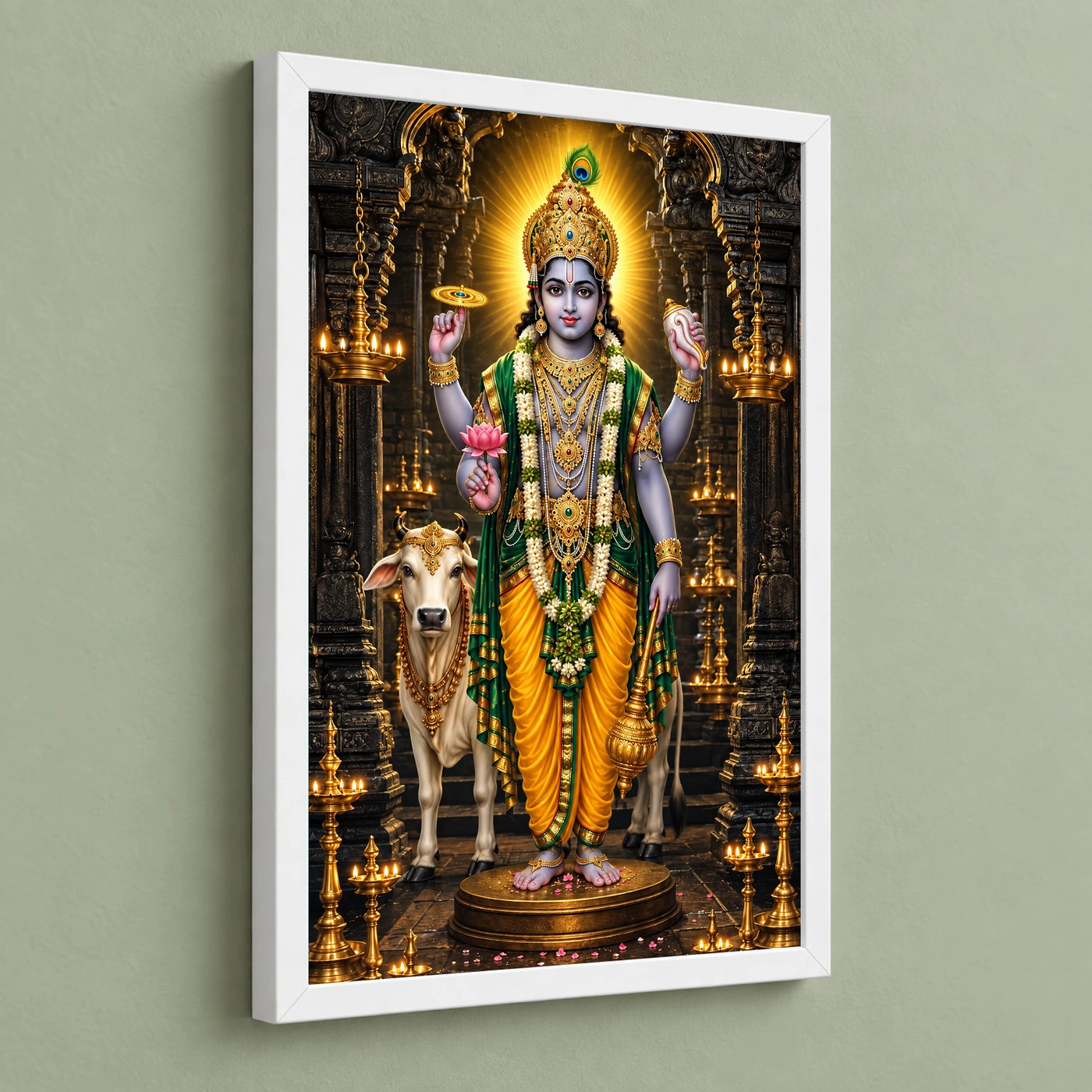 Guruvayurappan Kerala Temple Photo Frame 5 Guruvayurappan Kerala Temple Photo Frame — white frame angled wall