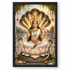 Manasa Devi Serpent Lotus Photo Frame — black frame clean