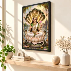 Manasa Devi Serpent Lotus Photo Frame — black frame console