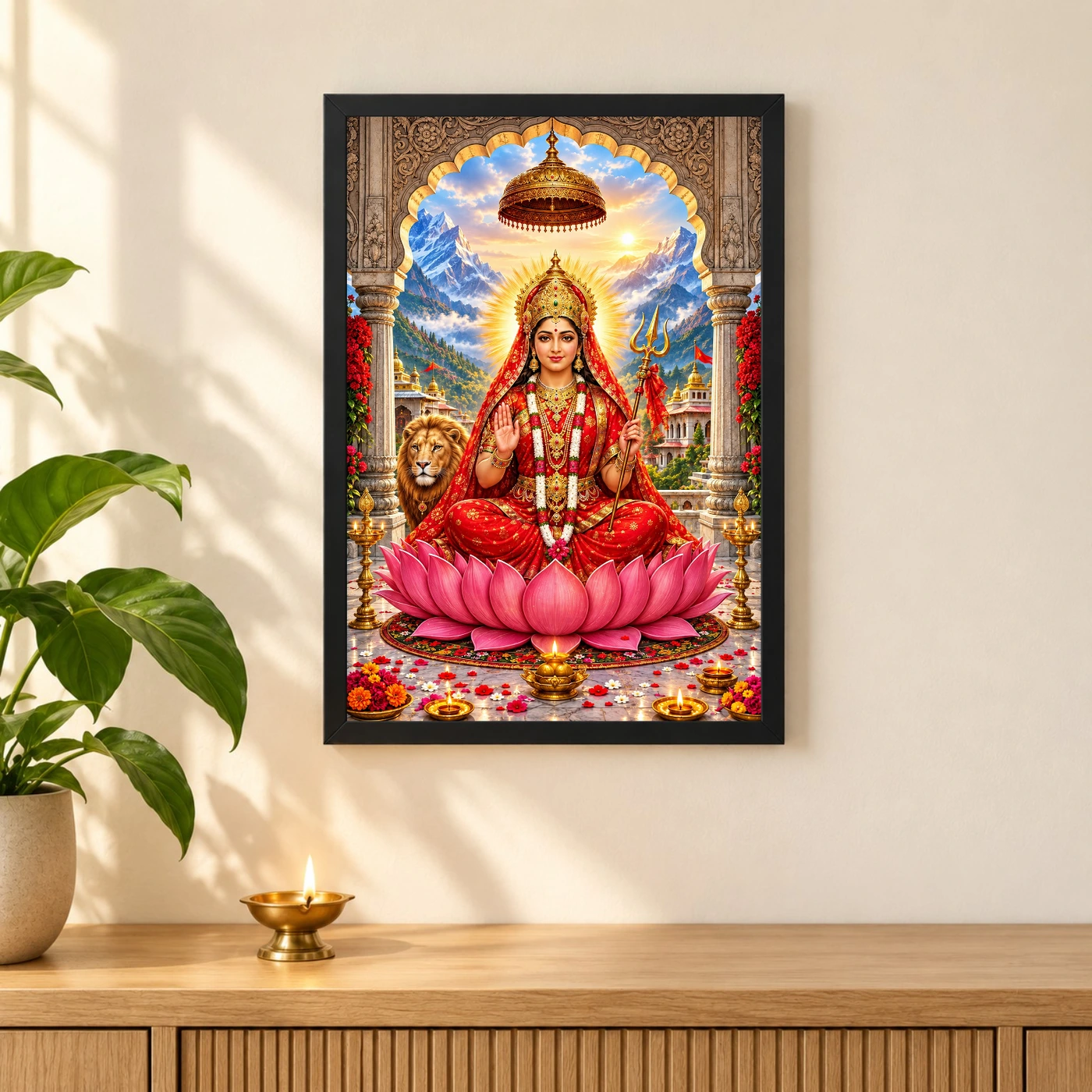 Chintpurni Mata Himachal Photo Frame 3 Chintpurni Mata Himachal Photo Frame — black frame pooja shelf