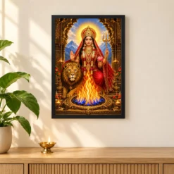 Jwala Ji Eternal Flame Photo Frame — black frame pooja shelf