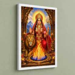 Jwala Ji Eternal Flame Photo Frame — white frame angled wall