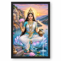 Narmada Maa River Blessings Photo Frame — black frame clean