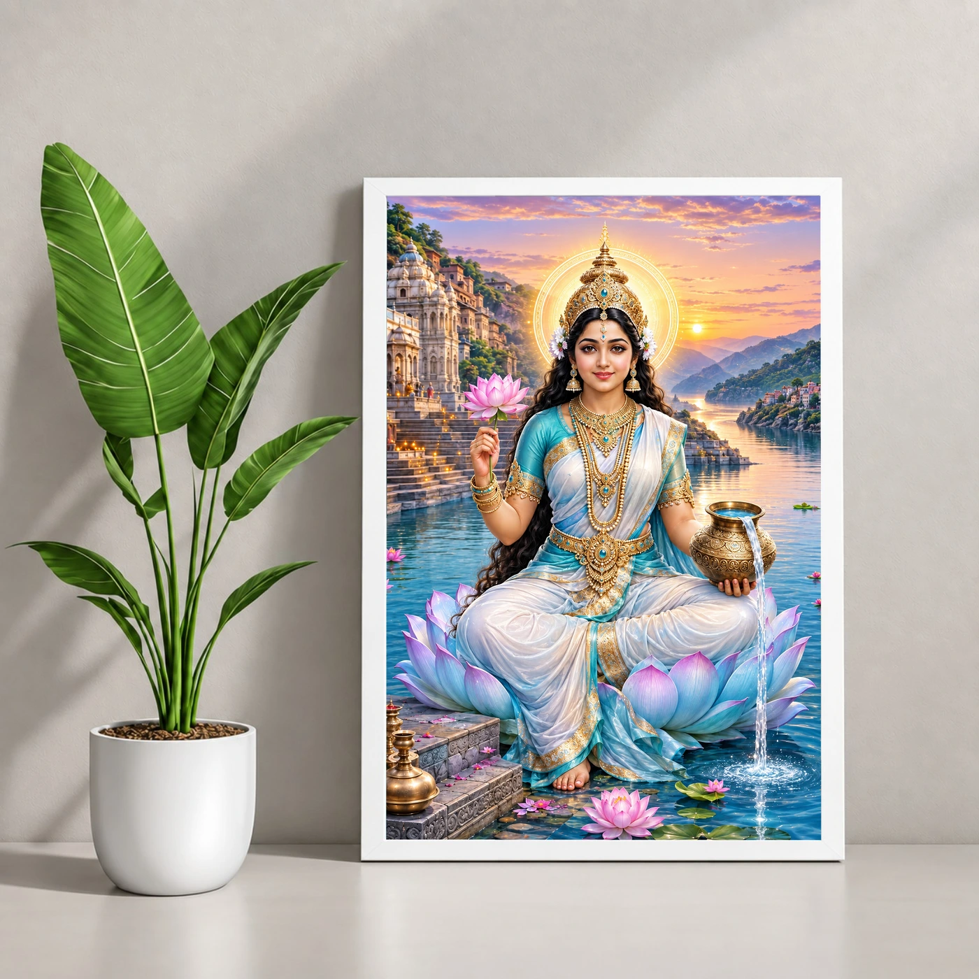 Narmada Maa River Blessings Photo Frame 4 Narmada Maa River Blessings Photo Frame — white frame console