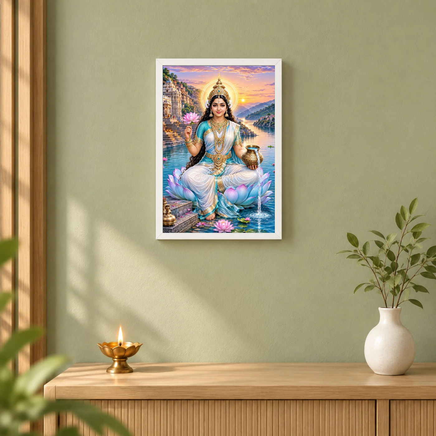 Narmada Maa River Blessings Photo Frame 6 Narmada Maa River Blessings Photo Frame — white frame distant wall