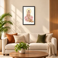 Durga Lotus Serene Motherly Pink Gold Devotional Art Photo Frame — black frame sofa