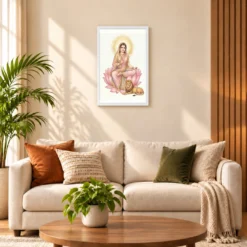 Durga Lotus Serene Motherly Pink Gold Devotional Art Photo Frame — white frame sofa