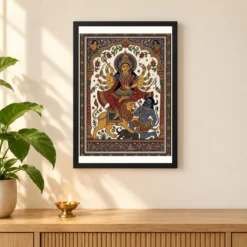 Durga Pattachitra Odisha Traditional Intricate Folk Art Photo Frame — black frame pooja shelf