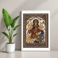 Durga Pattachitra Odisha Traditional Intricate Folk Art Photo Frame — white frame console