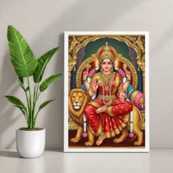 Durga Tanjore Painting Gold Jewels Red South Indian Art Photo Frame 12 Durga Tanjore Painting Gold Jewels Red South Indian Art Photo Frame — white frame console