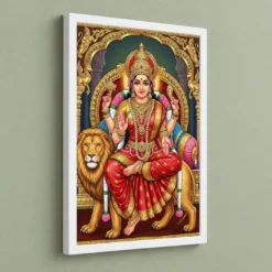Durga Tanjore Painting Gold Jewels Red South Indian Art Photo Frame 13 Durga Tanjore Painting Gold Jewels Red South Indian Art Photo Frame — white frame angled wall