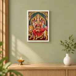 Durga Tanjore Painting Gold Jewels Red South Indian Art Photo Frame 14 Durga Tanjore Painting Gold Jewels Red South Indian Art Photo Frame — white frame distant wall