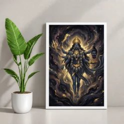 Kali Durga Energy Fierce Divine Feminine Dark Gold Art Photo Frame — white frame console
