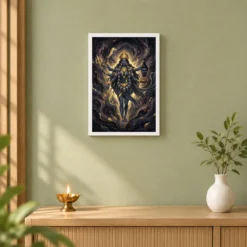Kali Durga Energy Fierce Divine Feminine Dark Gold Art Photo Frame — white frame distant wall