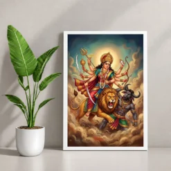 Maa Durga Lion Mahishasuramardini Ten Arms Navratri Art Photo Frame 12 Maa Durga Lion Mahishasuramardini Ten Arms Navratri Art Photo Frame — white frame console