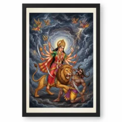 Mahishasuramardini Durga Demon Battle Dramatic Epic Art Photo Frame — black frame clean