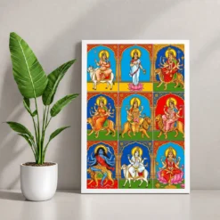 Navdurga Nine Forms Durga Vibrant Festival Devotional Art Photo Frame 12 Navdurga Nine Forms Durga Vibrant Festival Devotional Art Photo Frame — white frame console