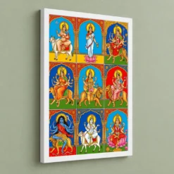 Navdurga Nine Forms Durga Vibrant Festival Devotional Art Photo Frame 13 Navdurga Nine Forms Durga Vibrant Festival Devotional Art Photo Frame — white frame angled wall
