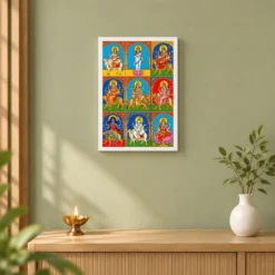 Navdurga Nine Forms Durga Vibrant Festival Devotional Art Photo Frame 14 Navdurga Nine Forms Durga Vibrant Festival Devotional Art Photo Frame — white frame distant wall