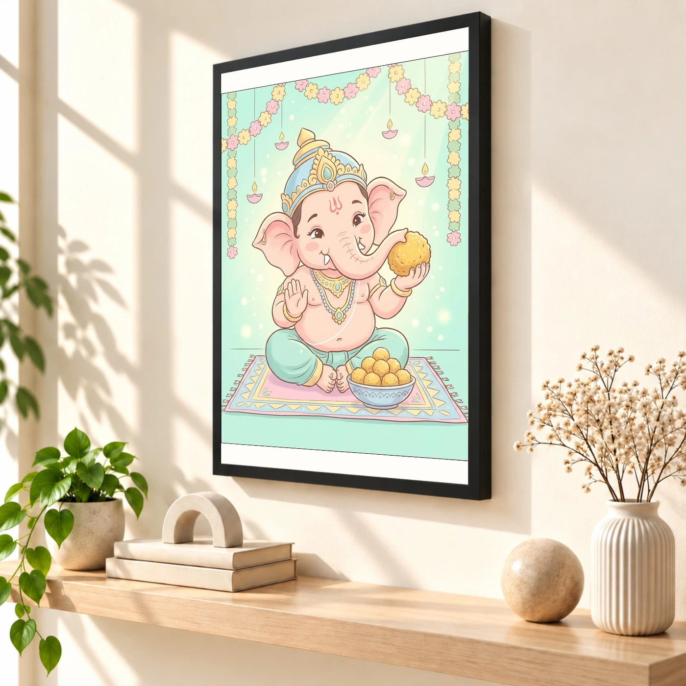 Baby Ganesha Ladoo Cute Pastel Festive Illustration Art Photo Frame 2 Baby Ganesha Ladoo Cute Pastel Festive Illustration Art Photo Frame — black frame console
