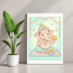 Baby Ganesha Ladoo Cute Pastel Festive Illustration Art Photo Frame 12 Baby Ganesha Ladoo Cute Pastel Festive Illustration Art Photo Frame — white frame console