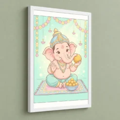 Baby Ganesha Ladoo Cute Pastel Festive Illustration Art Photo Frame 13 Baby Ganesha Ladoo Cute Pastel Festive Illustration Art Photo Frame — white frame angled wall
