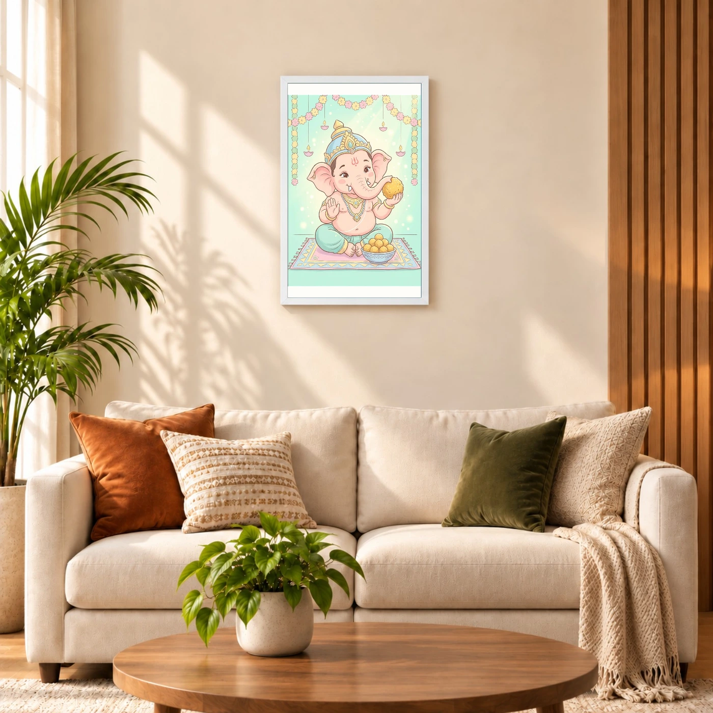 Baby Ganesha Ladoo Cute Pastel Festive Illustration Art Photo Frame 9 Baby Ganesha Ladoo Cute Pastel Festive Illustration Art Photo Frame — white frame sofa