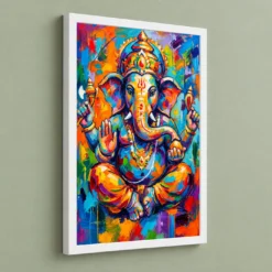 Ganesha Abstract Contemporary Bold Brushstroke Gallery Art Photo Frame — white frame angled wall