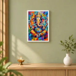 Ganesha Abstract Contemporary Bold Brushstroke Gallery Art Photo Frame — white frame distant wall