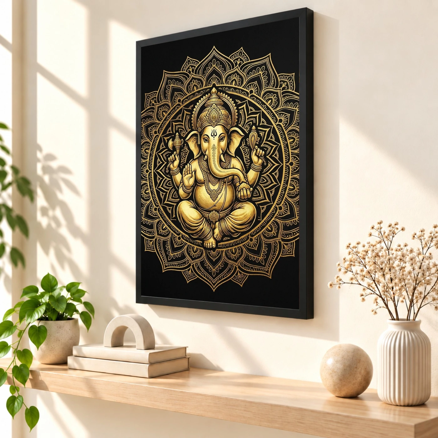 Ganesha Black Gold Luxury Mandala Premium Wall Art Photo Frame 2 Ganesha Black Gold Luxury Mandala Premium Wall Art Photo Frame — black frame console