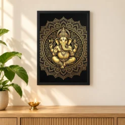 Ganesha Black Gold Luxury Mandala Premium Wall Art Photo Frame 11 Ganesha Black Gold Luxury Mandala Premium Wall Art Photo Frame — black frame pooja shelf