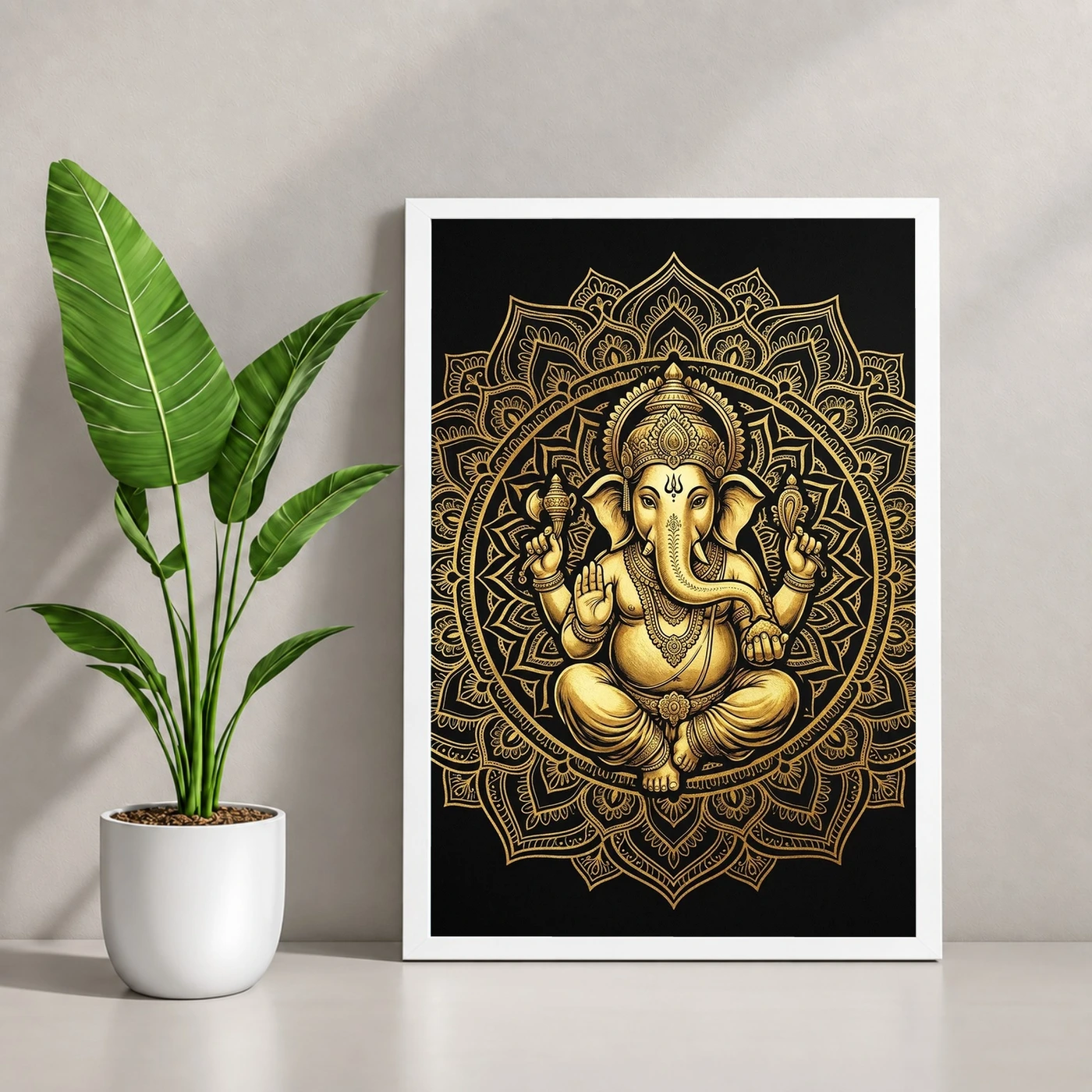 Ganesha Black Gold Luxury Mandala Premium Wall Art Photo Frame 4 Ganesha Black Gold Luxury Mandala Premium Wall Art Photo Frame — white frame console