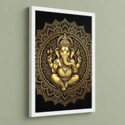 Ganesha Black Gold Luxury Mandala Premium Wall Art Photo Frame 13 Ganesha Black Gold Luxury Mandala Premium Wall Art Photo Frame — white frame angled wall