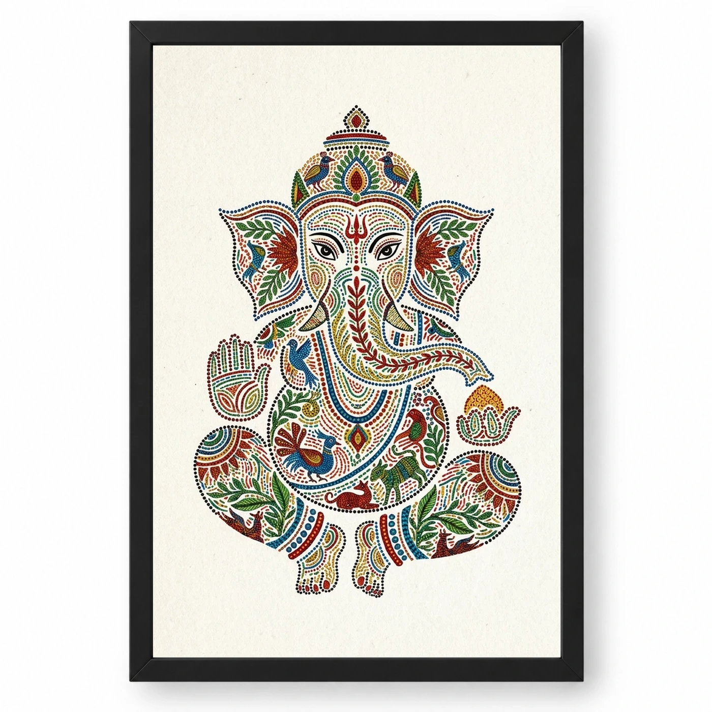 Ganesha Gond Tribal Art Colorful Madhya Pradesh Folk Art Photo Frame 1 Ganesha Gond Tribal Art Colorful Madhya Pradesh Folk Art Photo Frame — black frame clean
