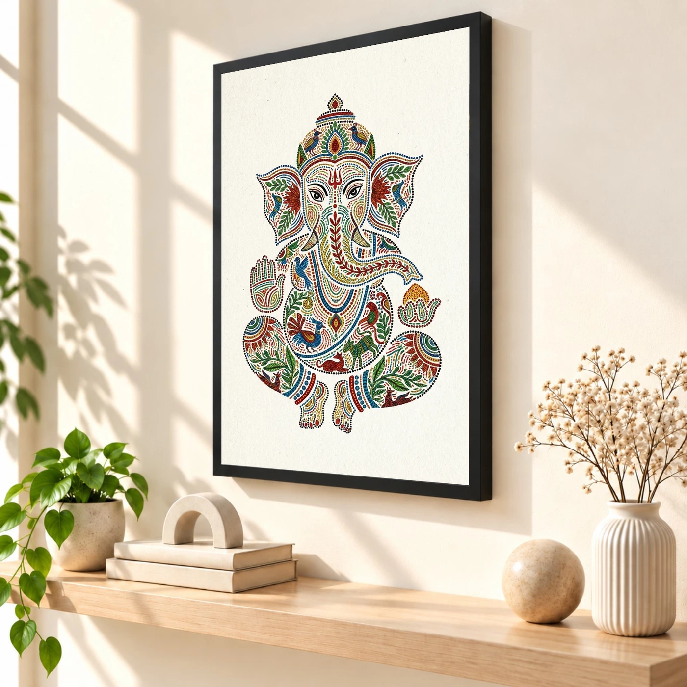 Ganesha Gond Tribal Art Colorful Madhya Pradesh Folk Art Photo Frame 2 Ganesha Gond Tribal Art Colorful Madhya Pradesh Folk Art Photo Frame — black frame console