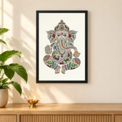 Ganesha Gond Tribal Art Colorful Madhya Pradesh Folk Art Photo Frame 11 Ganesha Gond Tribal Art Colorful Madhya Pradesh Folk Art Photo Frame — black frame pooja shelf