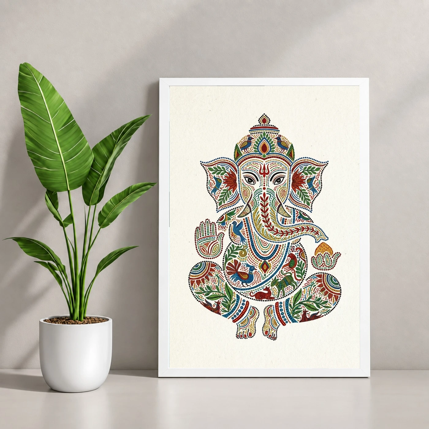 Ganesha Gond Tribal Art Colorful Madhya Pradesh Folk Art Photo Frame 4 Ganesha Gond Tribal Art Colorful Madhya Pradesh Folk Art Photo Frame — white frame console